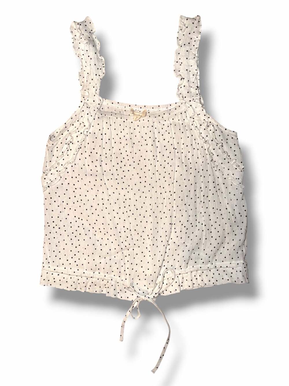 Hem & Thread Women's Polka Dot Ruffle Strap Tie Front Tank Top